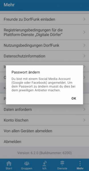 Prüfung ob Anmeldung über Social Media Account